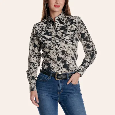 Cowgirl Hardware Women's Cowhide Print Western Shirt