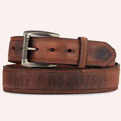 AndWest Men's Tan Leather with Knurled Roller Buckle Western Belt