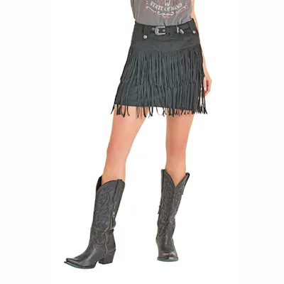 Rock & Roll Denim Women's Black Fringe Faux Suede Mini Skirt