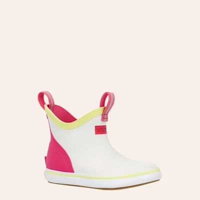 XTRATUF Youth White & Pink Ankle Rubber Deck Boots