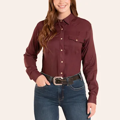 Rock & Roll Denim Women's Wine Long Sleeve Pearl Snap TEK Western Shirt