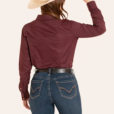 Rock & Roll Denim Women's Wine Long Sleeve Pearl Snap TEK Western Shirt 2 Rock & Roll Denim Women's Wine Long Sleeve Pearl Snap TEK Western Shirt