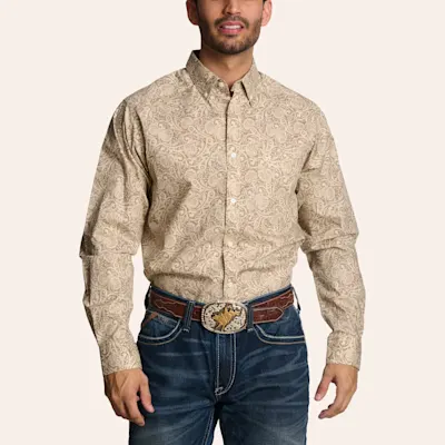 Ariat Men's Trevon Tan Paisley Print Long Sleeve Shirt