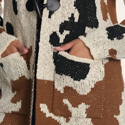 Cotton & Rye Women's Cream Cow Print Knit Duster