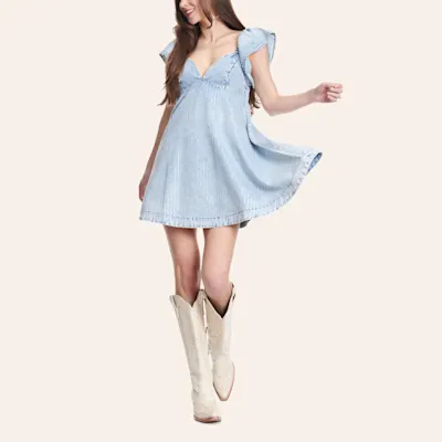 Blue B Women's Light Wash Denim & Silver Stone Stripe Dress