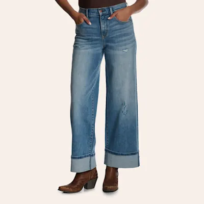 Level 99 Women's Parker Blue Sky Light Wash High Rise Wide Leg Distressed Cuffed Jeans