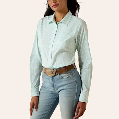 Ariat Women's Kirby Turquoise & White Stripe Print Long Sleeve Shirt