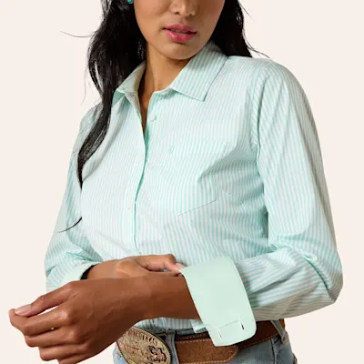 Ariat Women's Kirby Turquoise & White Stripe Print Long Sleeve Shirt
