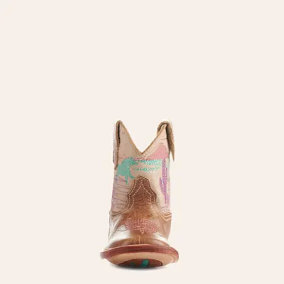 Roper Cowbabies Burnished Brown and Cream Running Free Embroidery Square Toe Cowboy Boots