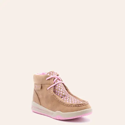 Twister Kids Brown and Pink Glitter Woven Lighted Moc Toe Shoes