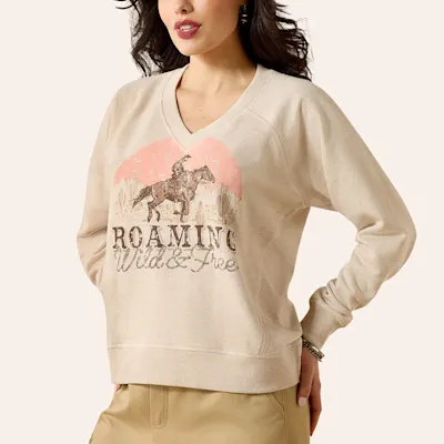 Ariat Women's Victoria Heather Khaki Western Graphic V-Neck Sweatshirt
