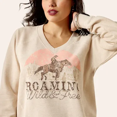 Ariat Women's Victoria Heather Khaki Western Graphic V-Neck Sweatshirt
