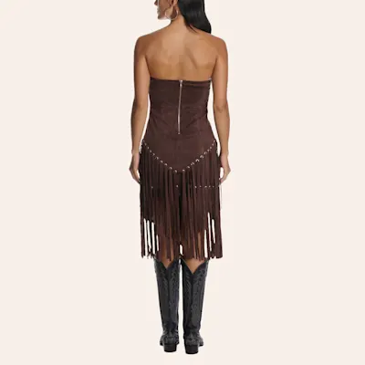 Blue B Women's Dark Brown Fringed Faux Suede Strapless Dress
