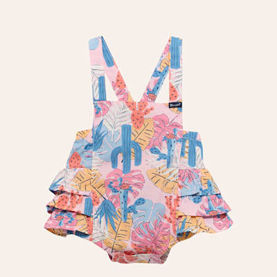 Wrangler Infant Girls' Pink Tropical Cactus Print Ruffle Overall Onesie