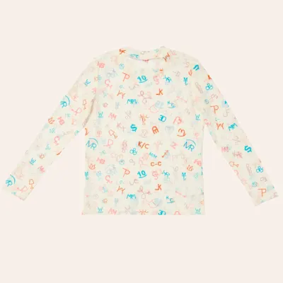 Twisted Filly Girls' Ivory Western Brand Print Long Sleeve Mesh Top