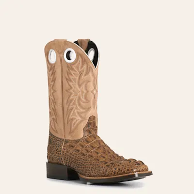 Cavender's Men's Chestnut Hornback Caiman Sand Wide Square Toe Boots
