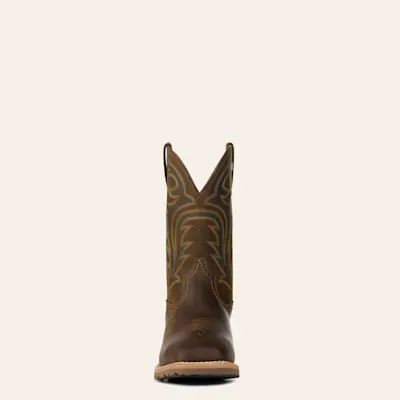 Ariat Men's Hybrid Rancher Distressed Brown Waterproof Wide Square Toe Work Boots