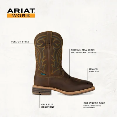 Ariat Men's Hybrid Rancher Distressed Brown Waterproof Wide Square Toe Work Boots