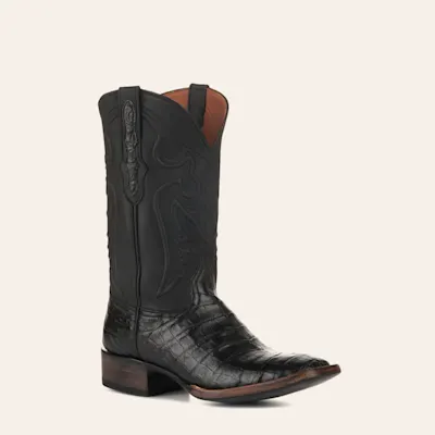Black Jack Men's Black Caiman Belly Wide Square Toe Exotic Cowboy Boots