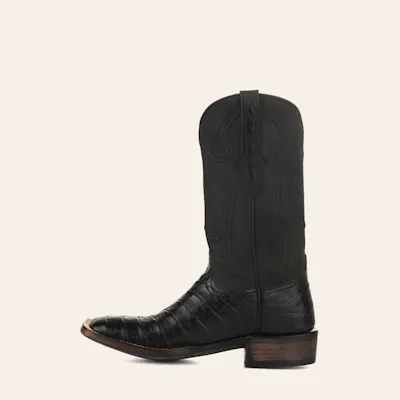 Black Jack Men's Black Caiman Belly Wide Square Toe Exotic Cowboy Boots