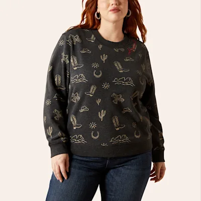 Ariat Women's Essential Heather Black Western Print Sweatshirt - Plus Sizes