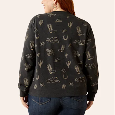Ariat Women's Essential Heather Black Western Print Sweatshirt - Plus Sizes