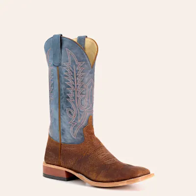 Anderson Bean Men's Chocolate Boar and Blue Hybrid Wide Square Toe Cowboy Boots
