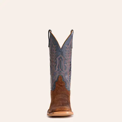 Anderson Bean Men's Chocolate Boar and Blue Hybrid Wide Square Toe Cowboy Boots
