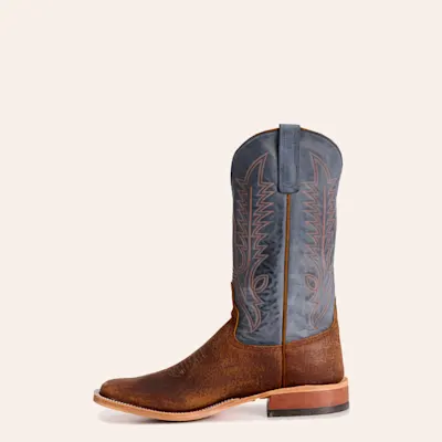 Anderson Bean Men's Chocolate Boar and Blue Hybrid Wide Square Toe Cowboy Boots