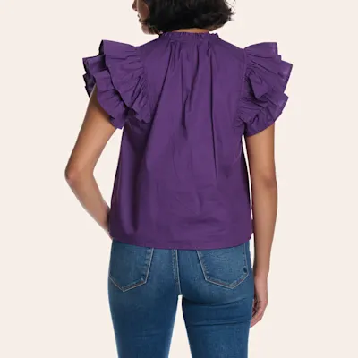 Blue B Women's Purple & Gold Sparkly Star Ruffle Sleeve Top