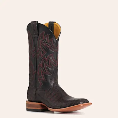 Cavender's Men's Black Cherry Caiman & Black Cherry Leather Wide Square Toe Cowboy Boots