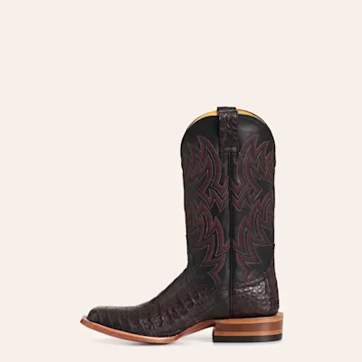 Cavender's Men's Black Cherry Caiman & Black Cherry Leather Wide Square Toe Cowboy Boots