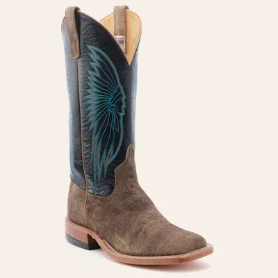 Anderson Bean Men's River Rock Gray Suede and Black Wide Square Toe Cowboy Boot
