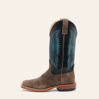 Anderson Bean Men's River Rock Gray Suede and Black Wide Square Toe Cowboy Boot