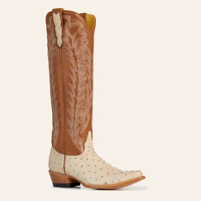 JRC & Sons Women's Jacqueline Bone & Brown Full Quill Ostrich Snip Toe Cowboy Boots