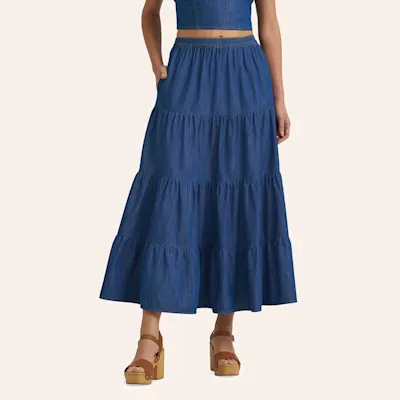 Wrangler Retro Women's Denim Tiered Maxi Skirt