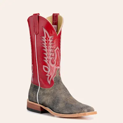 Anderson Bean Men's Brown and Red Wide Square Toe Cowboy Boots