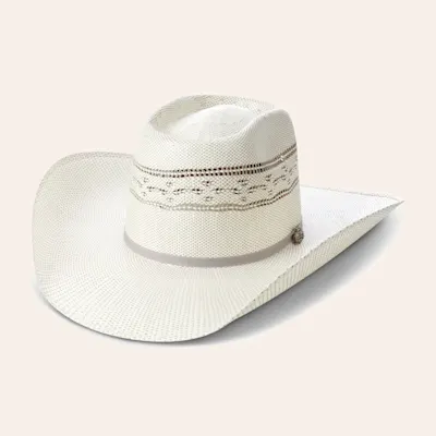 Rafter C Ivory and Gray Vented Brick Crown Bangora Straw Cowboy Hat
