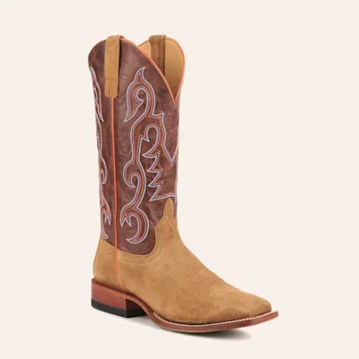 Anderson Bean Men's Horse Power Camel Roughout & Chocolate Wide Square Toe Cowboy Boots
