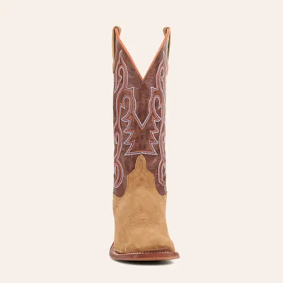 Anderson Bean Men's Horse Power Camel Roughout & Chocolate Wide Square Toe Cowboy Boots