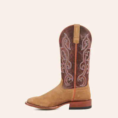 Anderson Bean Men's Horse Power Camel Roughout & Chocolate Wide Square Toe Cowboy Boots