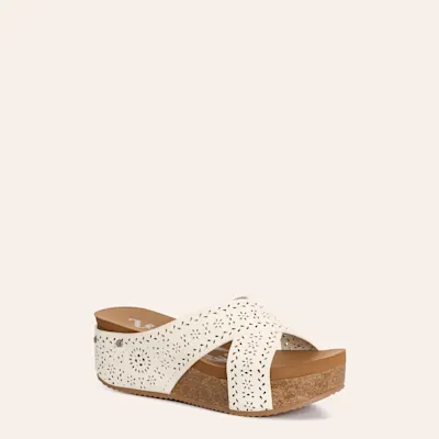 Very G Women's White Suede Floral Capri Wedge Sandal