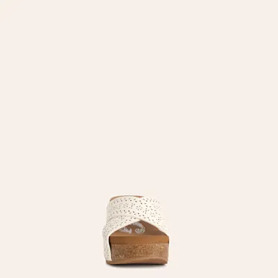 Very G Women's White Suede Floral Capri Wedge Sandal