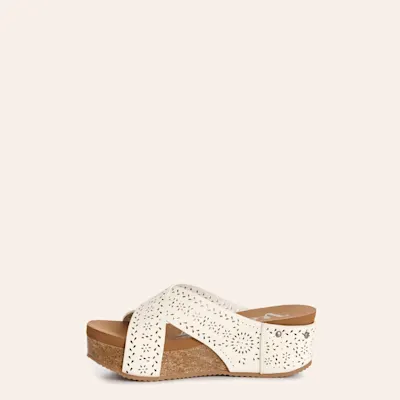 Very G Women's White Suede Floral Capri Wedge Sandal