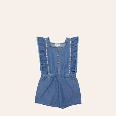 Rockin' C Girl's Medium Wash Aztec Embroidered Denim Romper