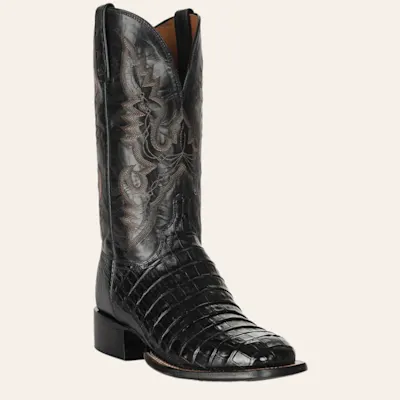 Lucchese Men's 1883 Black Caiman Belly Tail Square Toe Exotic Cowboy Boots