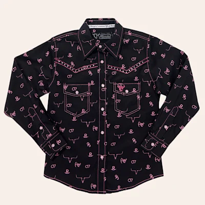 Cowgirl Hardware Girl's Black Branding Iron Print Western Shirt