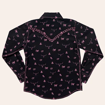 Cowgirl Hardware Girl's Black Branding Iron Print Western Shirt