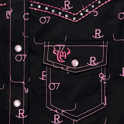 Cowgirl Hardware Girl's Black Branding Iron Print Western Shirt