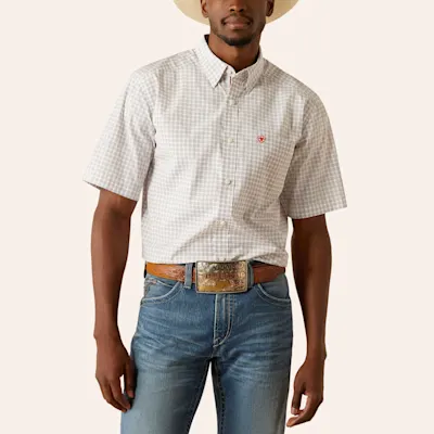 Ariat Pro Series Men's Woody White & Red Plaid Western Shirt
